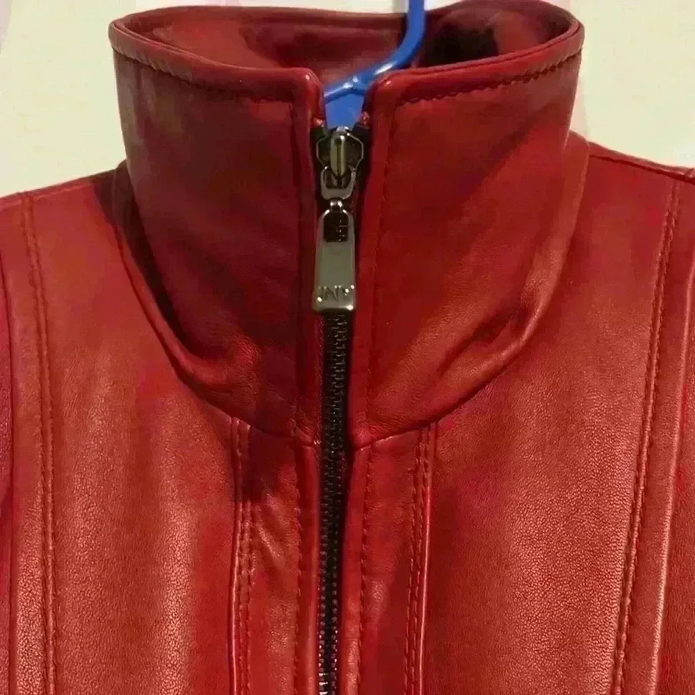 Jones New York Red genuine  Leather Blazer/Jacket coat fitted size small - Picture 4 of 12